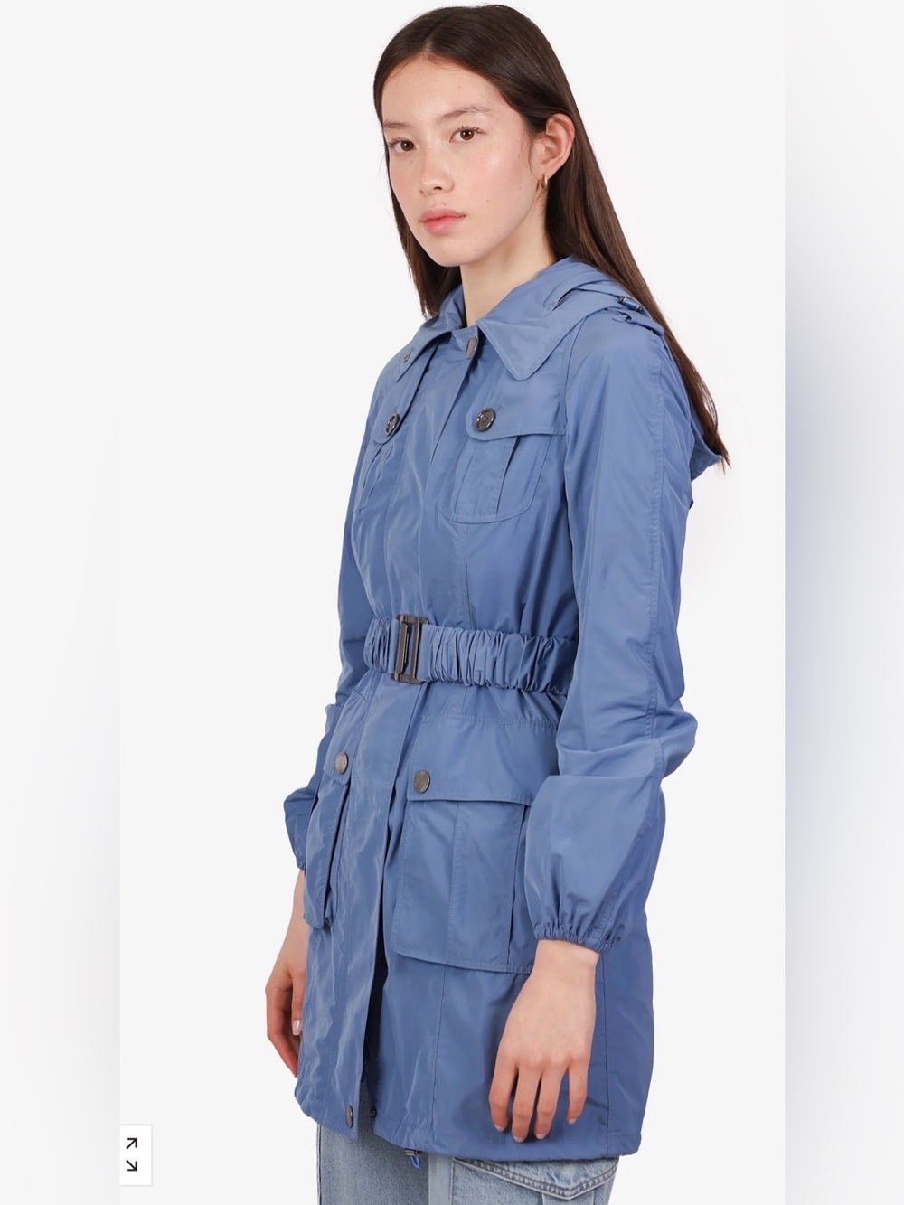Burberry Light Blue Hooded Raincoat with Signature Check Lining
